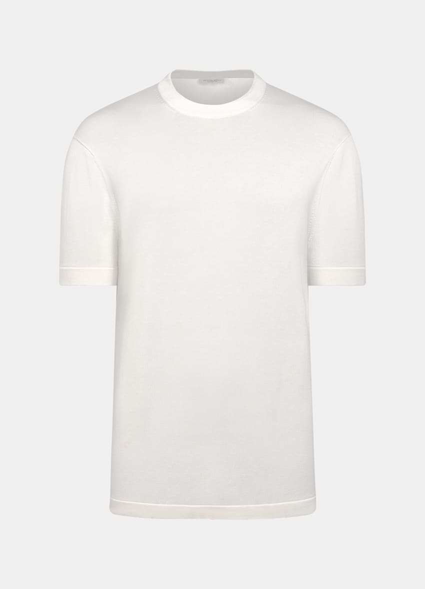 SUITSUPPLY Californian Cotton & Mulberry Silk Off-White Short Sleeve Crewneck